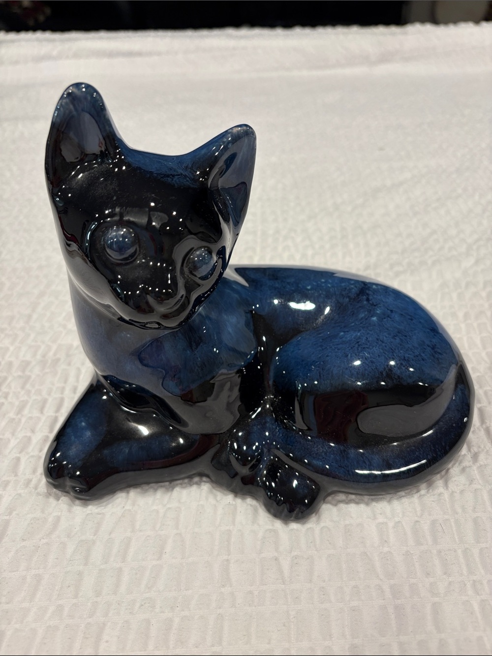 Blue Mountain Pottery  Cobalt/Black Cat Figurine 
8” x 6”